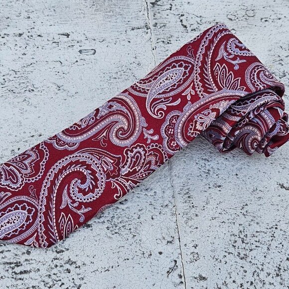 Tasso Elba Men Tie Paisley Jacquard Silk Red Necktie 100% Silk Tie - Picture 6 of 8